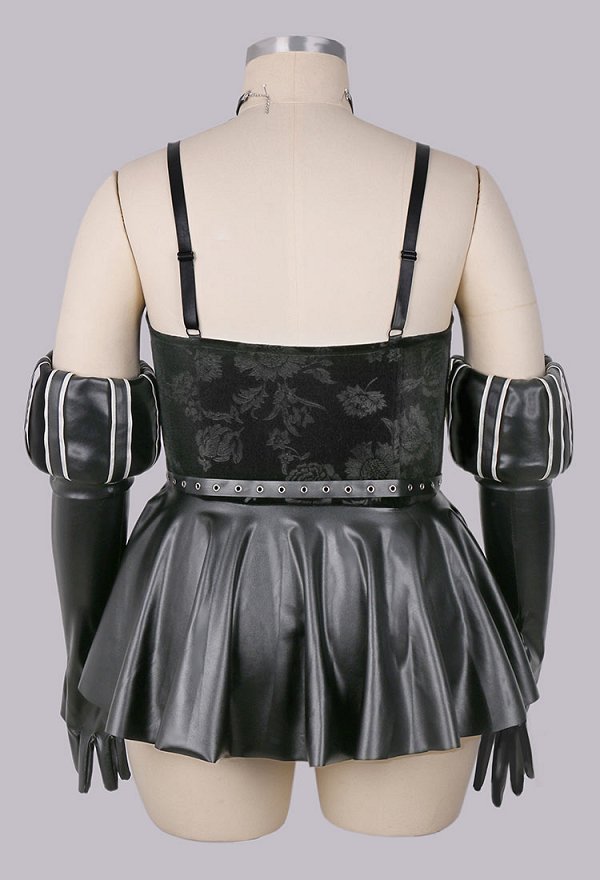 Plus Size Yennefer Dérivé Ensemble de Lingerie Sexy Robe Noire et Manteau Court avec Gants et Ceinture