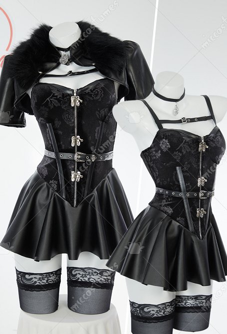 Yennefer Derivative Sexy Dessous Set Lingerie schwarzes Kleid und kurze Jacke mit Handschuhen Gürtelkostüm