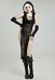 Conjunto de lencería sexy negro gótico Vestido con capucha con abertura y lentejuelas translúcidas Conjunto de tanga con mangas en los brazos