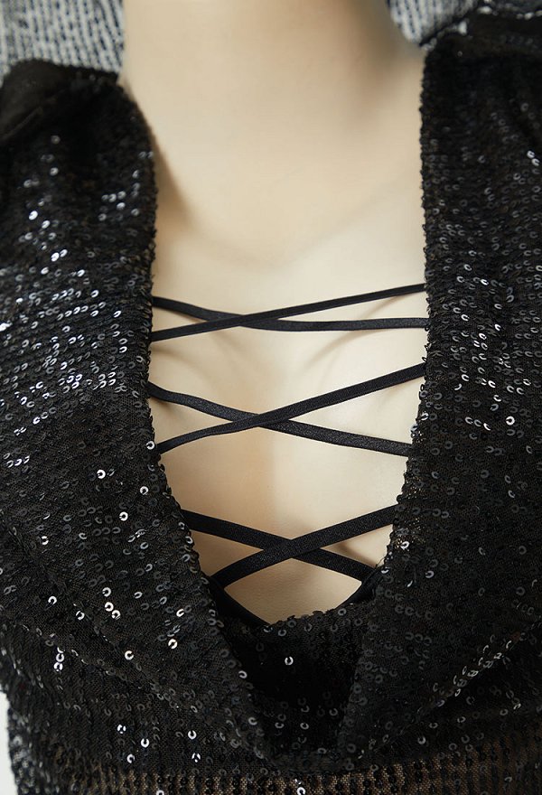 Gothic Black Sexy Lingerie Set Translucent Sequins Slit Hooded Dress Thong Set with Arm Sleeves Gothic Black Sexy Lingerie Set Translucent Sequins Slit Hooded Dress Thong Set with Arm Sleeves