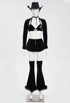 Ensemble de Style Cowgirl Gothique Soutien-gorge Noir Sexy et Jupe en Jeans avec Haut et Chapeau Ensemble de Style Cowgirl Gothique Soutien-gorge Noir Sexy et Jupe en Jeans avec Haut et Chapeau