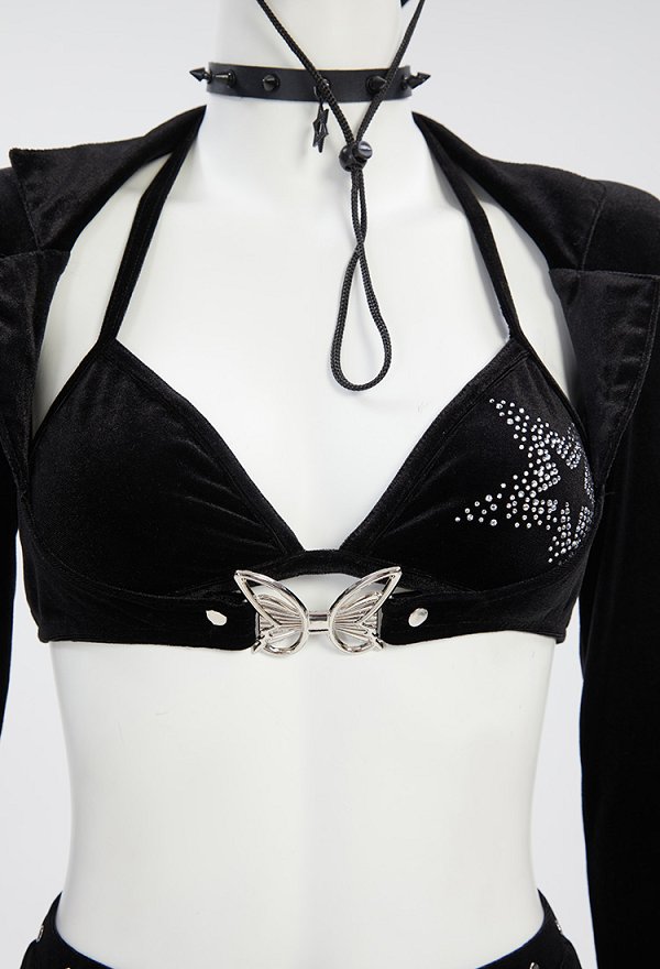 Disfraz de Cosplay Traje estilo vaquera gótica sujetador sexy negro y falda con top corto y sombrero Disfraz de Cosplay Traje estilo vaquera gótica sujetador sexy negro y falda con top corto y sombrero