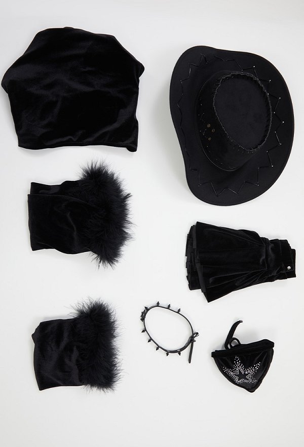 Disfraz de Cosplay Traje estilo vaquera gótica sujetador sexy negro y falda con top corto y sombrero Disfraz de Cosplay Traje estilo vaquera gótica sujetador sexy negro y falda con top corto y sombrero