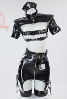 Lencería Sensual en Estilo Enfermera Gótica con Top Corto y Falda a Media Pierna con Encaje y Recortes con Guantes y Diadema Lencería Sensual en Estilo Enfermera Gótica con Top Corto y Falda a Media Pierna con Encaje y Recortes con Guantes y Diadema