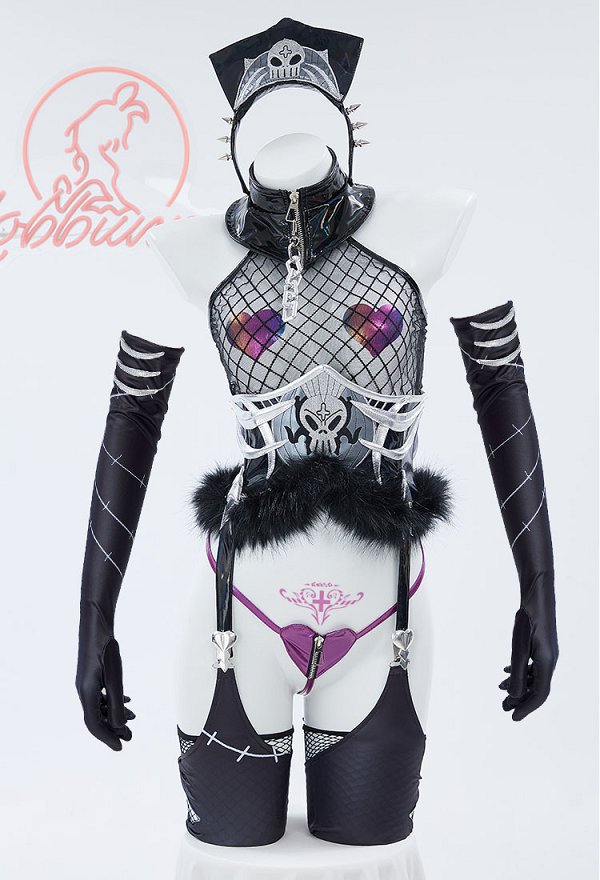 MOBBUNNY X DISHWASHER1910 Conjunto de bragas con parte superior de malla de lencería sexy de Nurse HINA Derivative con diadema y cinturón