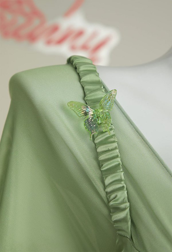 Disfraz de Cosplay Conjunto de lencería sexy de elfo mono elegante con volantes verdes y collar con medias Disfraz de Cosplay Conjunto de lencería sexy de elfo mono elegante con volantes verdes y collar con medias
