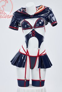KLK Kiru Ra Kiru Costume de Cosplay Ensemble Sexy Dérivé du Chiffon à Roulettes Combinaison Intégrale et Haut avec Bracelet et Jupe Mi-longue
