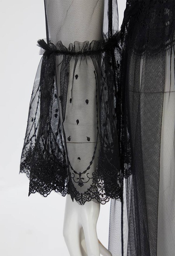Disfraz de Cosplay Vestido largo negro de encaje semitransparente de estilo vampiro gótico con collar