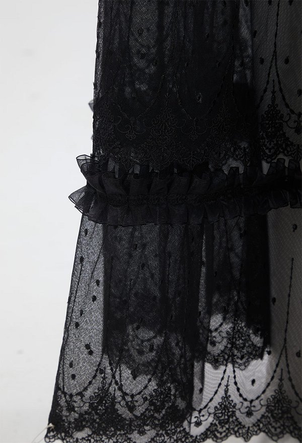 Disfraz de Cosplay Vestido largo negro de encaje semitransparente de estilo vampiro gótico con collar