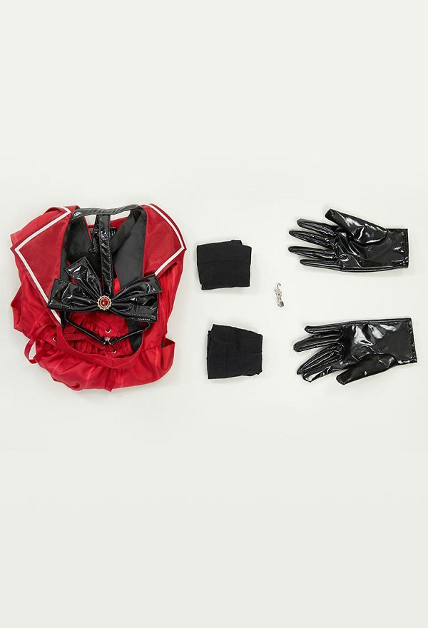 Radio Demon Derivative Sexy Lingerie Set Black Red Hollow Bodysuit and Gloves with Thigh-High Stockings