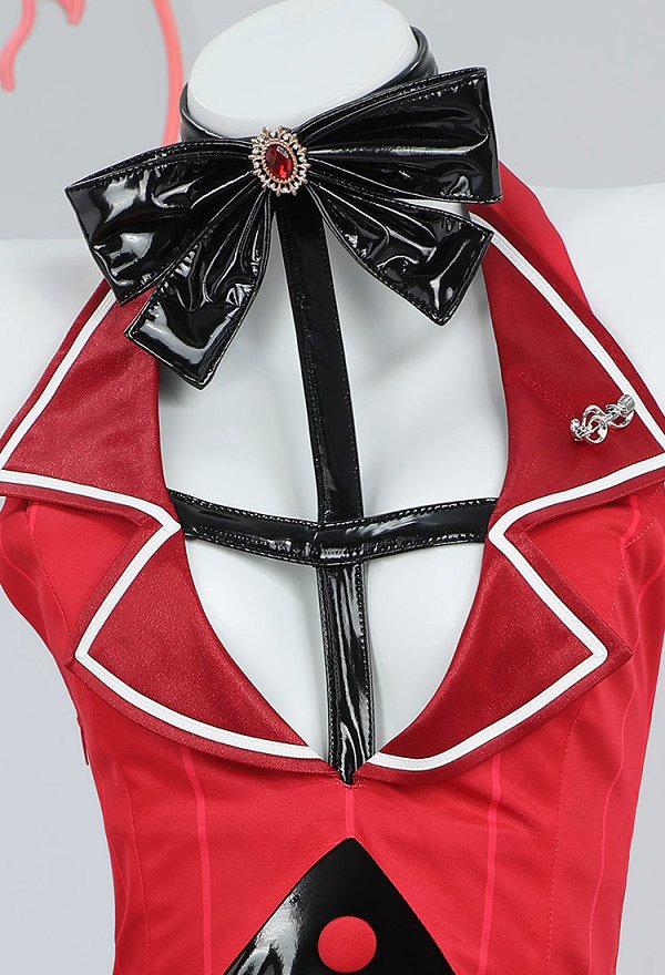 Radio Demon Derivative Sexy Lingerie Set Black Red Hollow Bodysuit and Gloves with Thigh-High Stockings