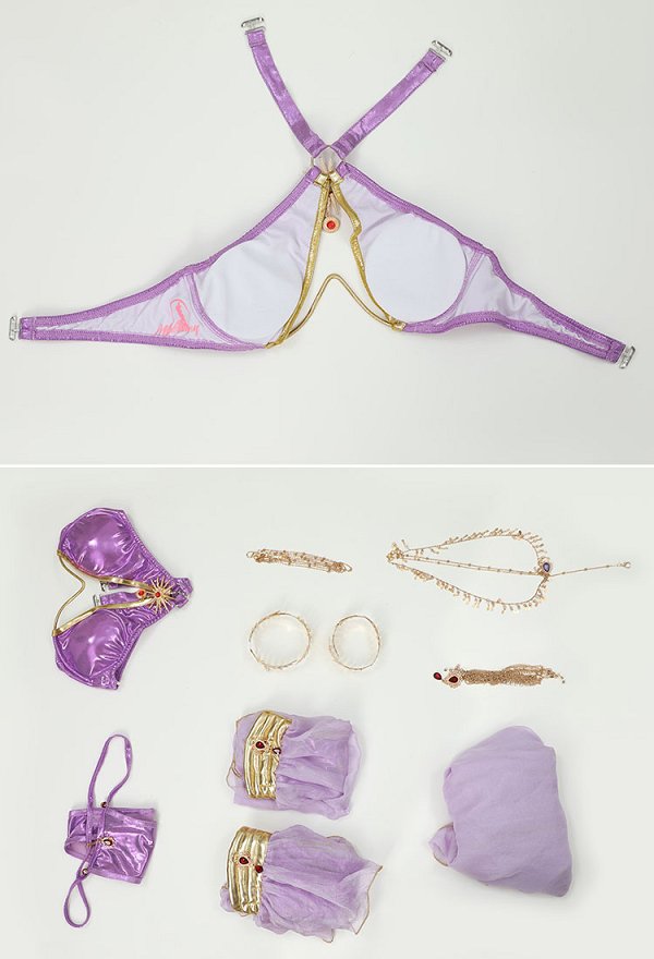 PM Derivative Sexy Dessous Set lila Neckholder Top  Lingerie Höschen Set Elfenstil mit Ärmeln