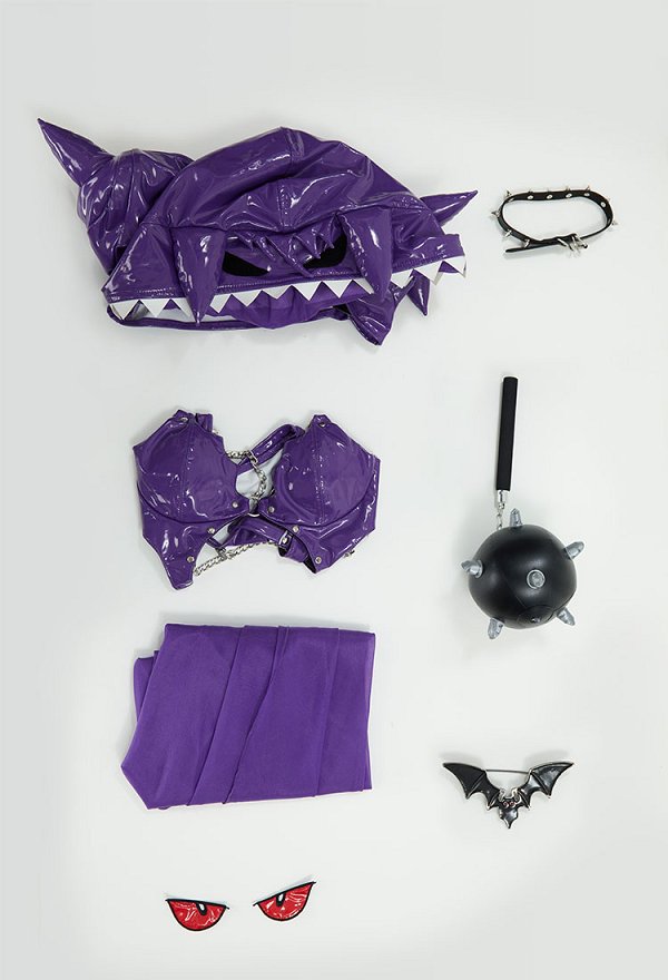 PM Derivative Conjunto de lencería sexy Body recortado morado y abrigo con capucha con falda y gargantilla