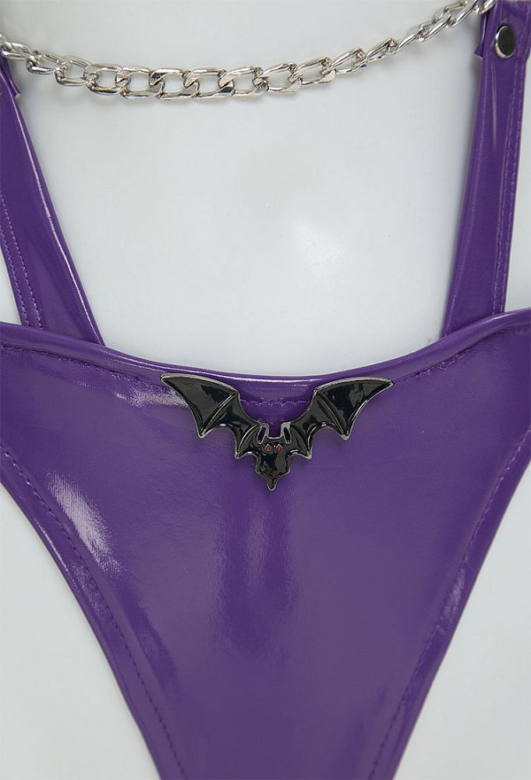 PM Derivative Conjunto de lencería sexy Body recortado morado y abrigo con capucha con falda y gargantilla