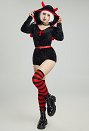 Mono gótico de Halloween estilo bodycon Ropa de casa de felpa mono con capucha de Cruz Roja Negra cinturón y gargantilla