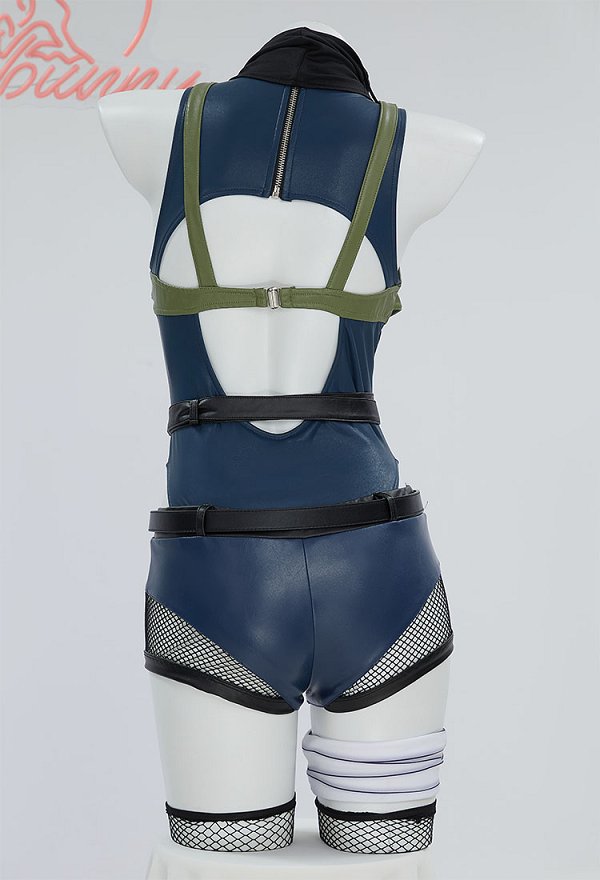 Conjunto de lencería sexy Ninja Derivative mono de malla recortada y pantalones cortos con guantes y máscara