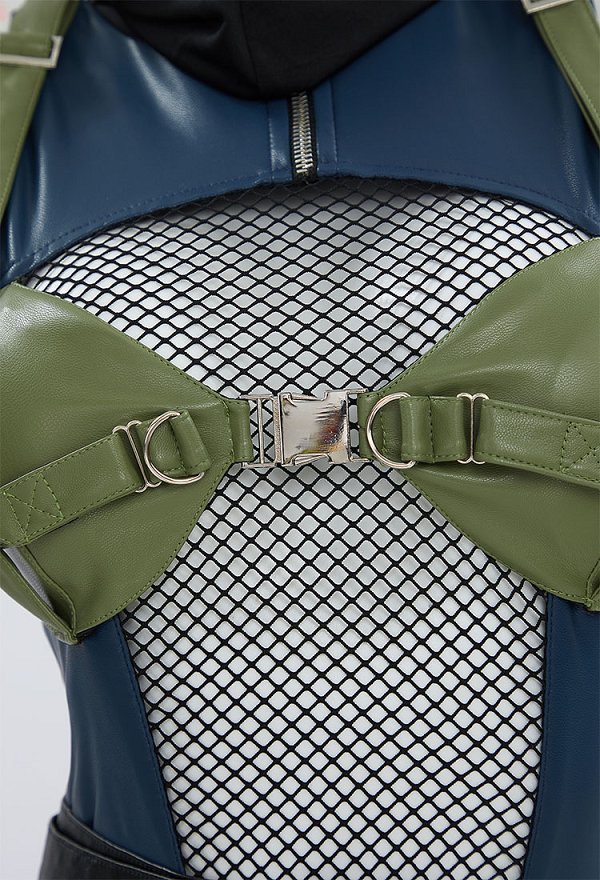 Conjunto de lencería sexy Ninja Derivative mono de malla recortada y pantalones cortos con guantes y máscara