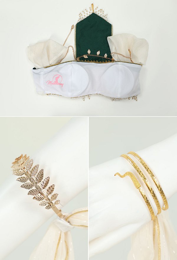 Disfraz de lencería de estilo baile Sexy derivado de la princesa Zelda Top corto y falda con collar para la cabeza