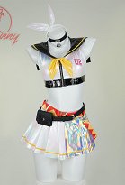 Ensemble Sexy Dérivé de Vocal Kagamine Rin avec un Haut Court et Une Jupe Midi Assortie un Bandeau et Des Chaussettes Ensemble Sexy Dérivé de Vocal Kagamine Rin avec un Haut Court et Une Jupe Midi Assortie un Bandeau et Des Chaussettes