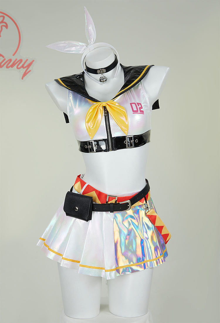 Vocal Rin Derivative Sexy Dessous Set Lingerie kurzes Top Minirock mit Haarband Strümpfen