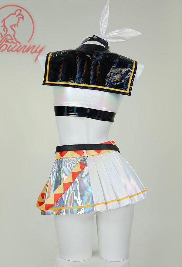 Vocal Rin Derivative Conjunto de lencería sexy con top corto y minifalda con medias con diadema Vocal Rin Derivative Conjunto de lencería sexy con top corto y minifalda con medias con diadema