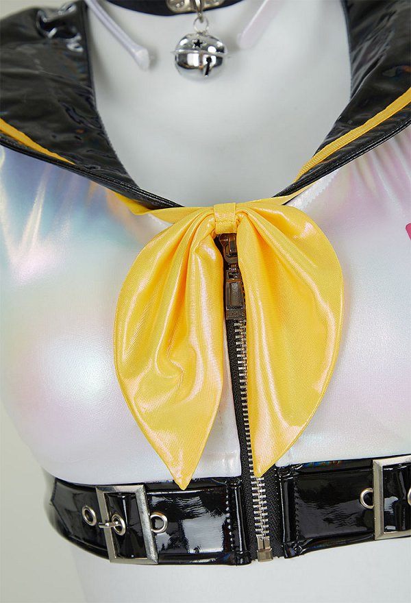Vocal Rin Derivative Conjunto de lencería sexy con top corto y minifalda con medias con diadema Vocal Rin Derivative Conjunto de lencería sexy con top corto y minifalda con medias con diadema