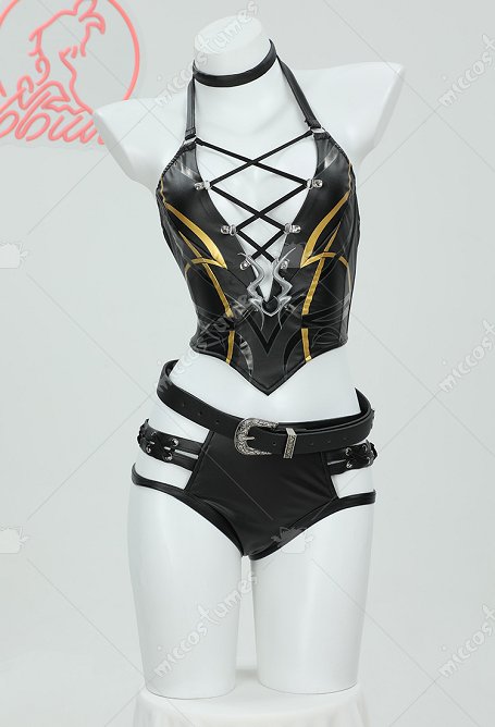 Disfraz de Cosplay Conjunto de lencería sexy derivado de Shadowheart top con cuello halter y pantalones cortos con aberturas y cinturón con anillo para el brazo