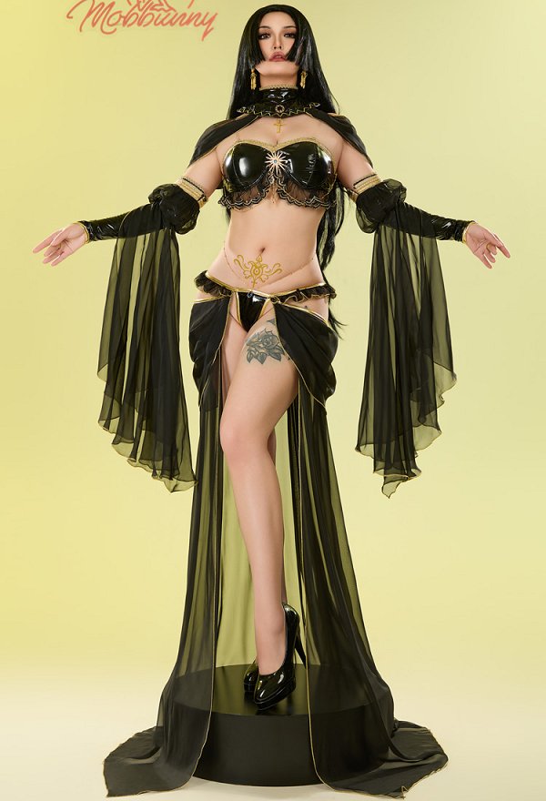 Disfraz de Cosplay Sexy Erotic Anubis Lencería Conjunto Hollow Out Sin Cintura Top y Pantalones con Bajo Falda y Cuello