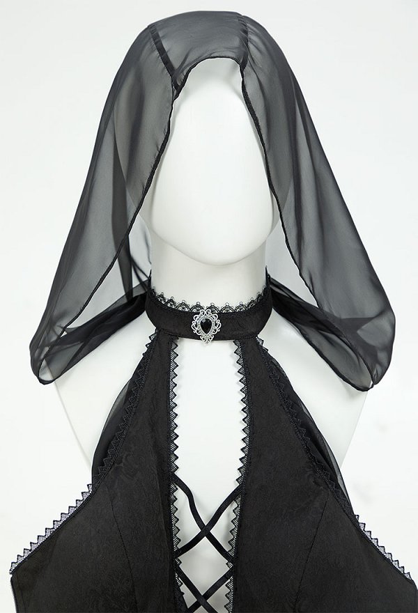 Combinaison noire sexy style elfe gothique avec manches chapeau et collier Combinaison noire sexy style elfe gothique avec manches chapeau et collier