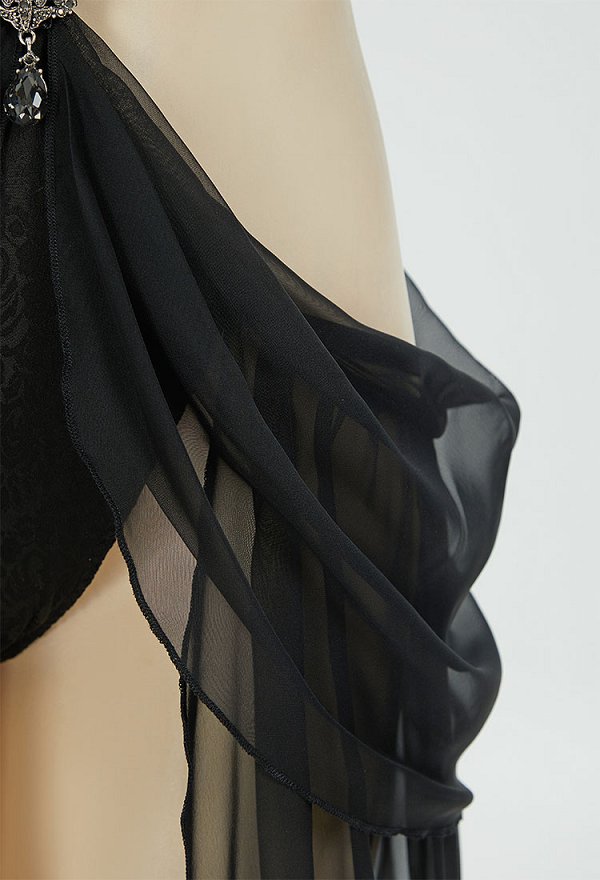 Combinaison noire sexy style elfe gothique avec manches chapeau et collier Combinaison noire sexy style elfe gothique avec manches chapeau et collier