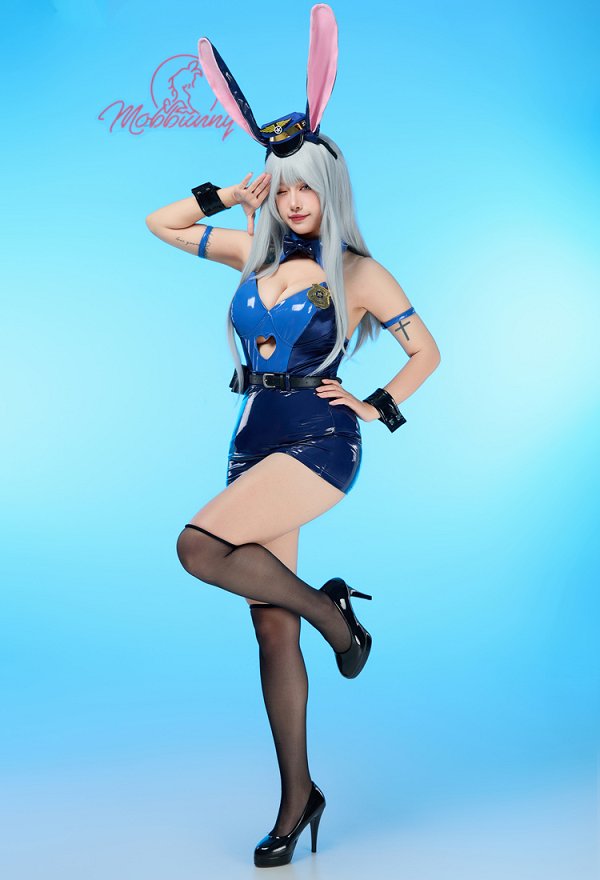Disfraz de Cosplay Conjunto de lencería sexy con diseño de conejita de Judy Derivative mono con escote bajo y falda con forma de corazón y diadema