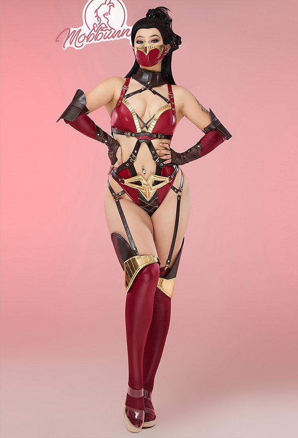 Mileena Derivative Sexy Dessous Set Cutout Bondage Oberteil und Höschen mit Handschuhen