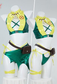 Rogue Derivative Sexy Lingerie Set Hollow Out Top and Irregular Skirt with Panty Hairband