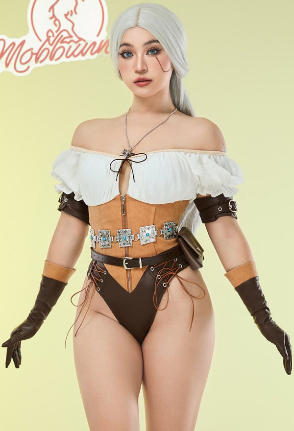 Ciri Derivative Sexy Lingerie Bodysuit Off-Shoulder Lace-Up Bodysuit with Gloves Belt