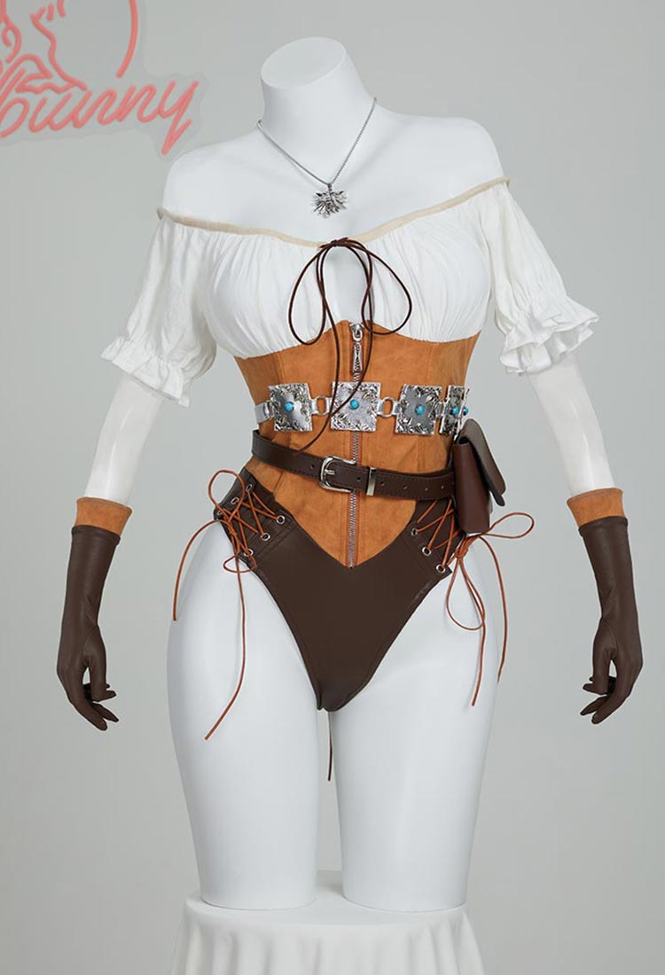 Derivado de Ciri Sexy body erótico Body de encaje sin tirantes con guantes y cinturón