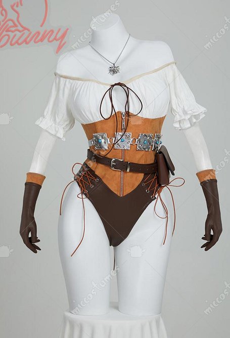 Ciri Dérivé Combinaison Sexy à Epaules Dénudées et à Bretelles avec des Gants et une Ceinture