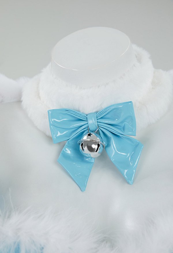 Sexy Lingerie Set Winter Christmas Blue White Furry Heart Hollow Top and Panty with Cloak