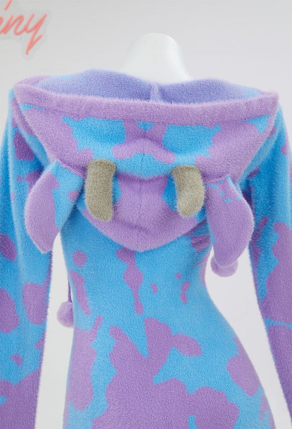 Sexy Erotic One Piece Sweater Lindo Peluche Manchado Body con Capucha