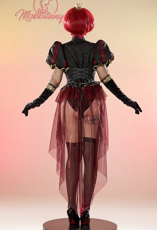 Rojo Reina Derivada Sexy Body Erótico Gótico Estilo Vintage Corazón Hueco Body con Guantes y Coronas