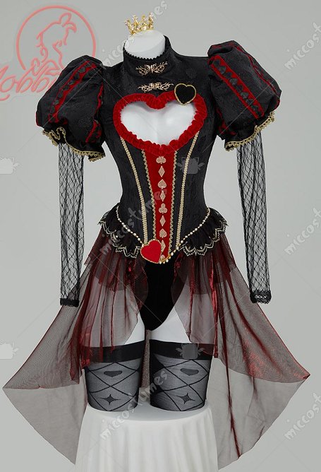 Cosplay Kostüm Red Queen Derivat Sexy Erotischer Bodysuit Gothic Vintage Style Heart Hollow Out Bodysuit mit Handschuhen und Kronen