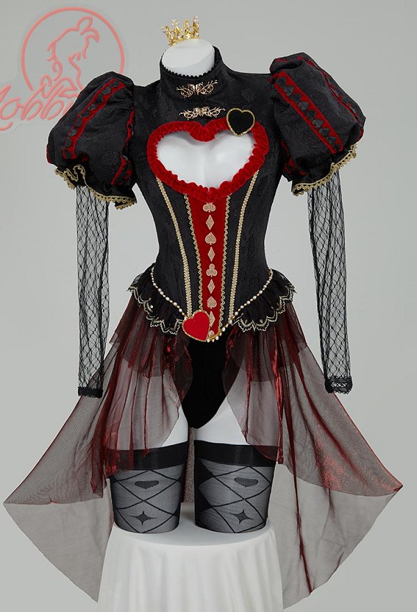 Rojo Reina Derivada Sexy Body Erótico Gótico Estilo Vintage Corazón Hueco Body con Guantes y Coronas