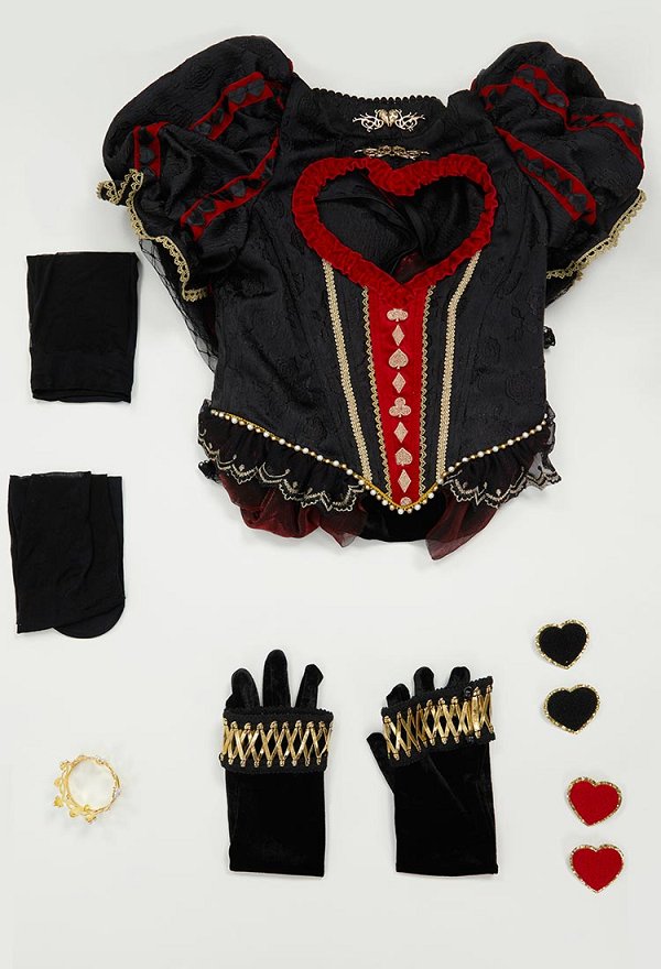 Rojo Reina Derivada Sexy Body Erótico Gótico Estilo Vintage Corazón Hueco Body con Guantes y Coronas