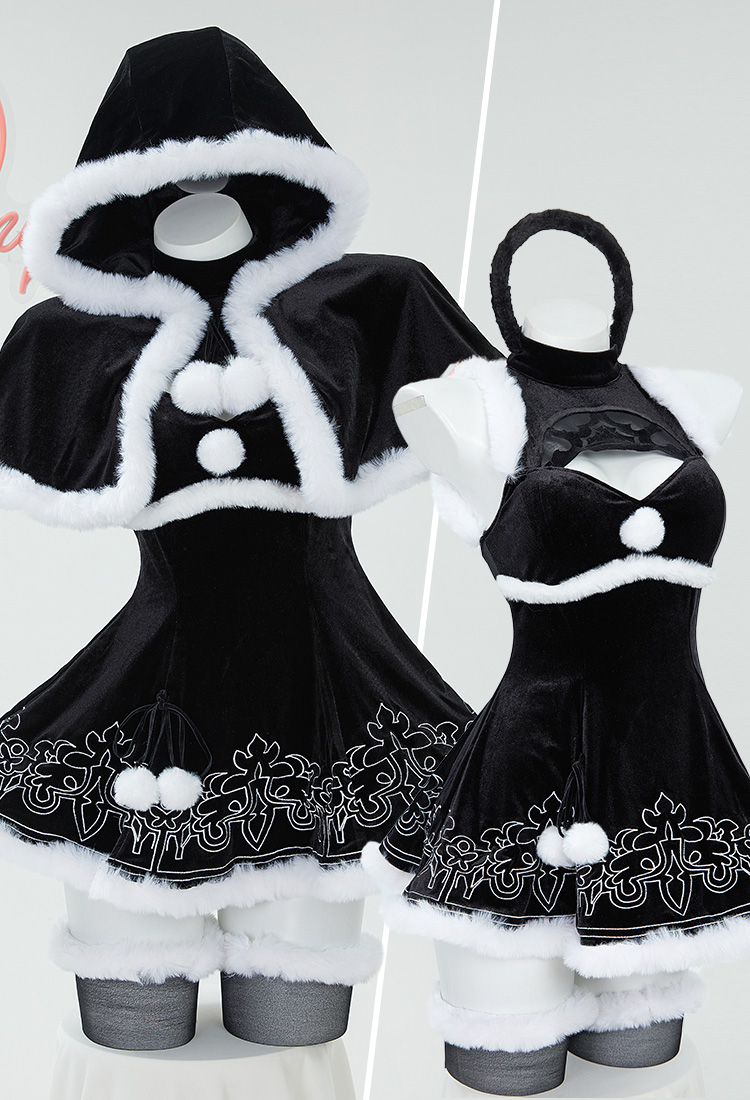 2B Derivado Sexy Vestido Erótico de Navidad de Peluche con Capa y Guantes