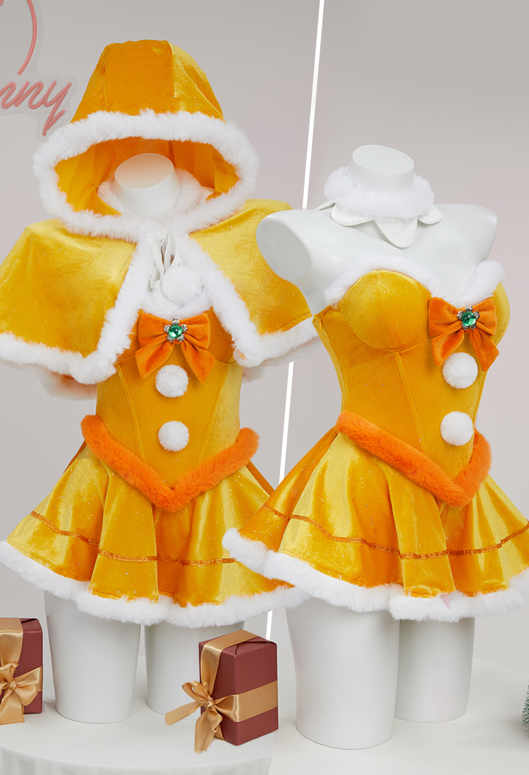 Disfraz de Cosplay Princesa Daisy Derivada Sexy Erotica Conjunto Navidad Vestido Peluche con Capa y Cuello