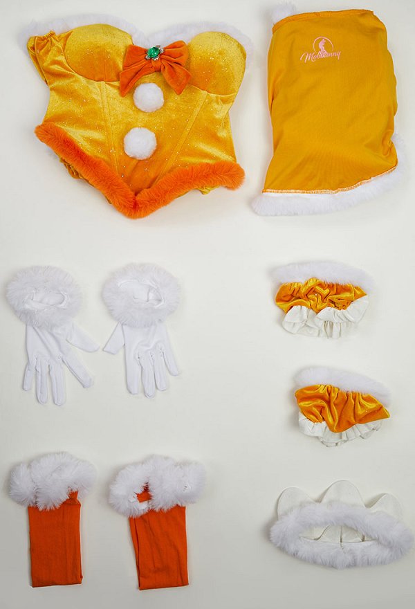 Disfraz de Cosplay Princesa Daisy Derivada Sexy Erotica Conjunto Navidad Vestido Peluche con Capa y Cuello