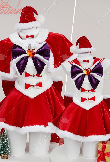 Sailor Mars Dérivé Ensemble de Lingerie Sexy Robe de Noël à Nœud en Fourrure avec Cape et Chapeau