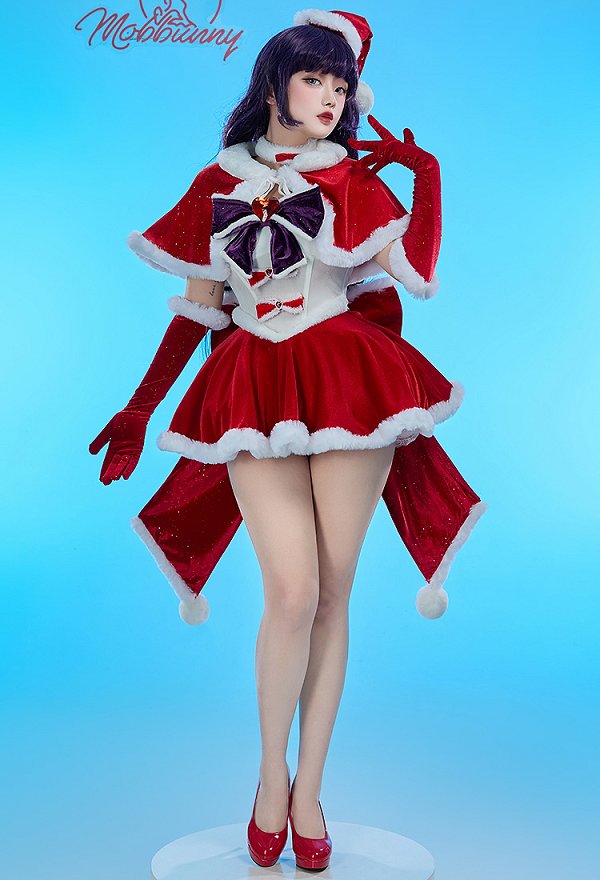 Disfraz de Cosplay Sailor Mars Derivada Sexy Erotica Conjunto Navidad Vestido Lazo Esponjoso con Capa y Sombrero