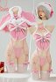 Pink Furry Sexy Lingerie Set Christmas Gift Bowknot Bandage Bodysuit with Cape and Hat