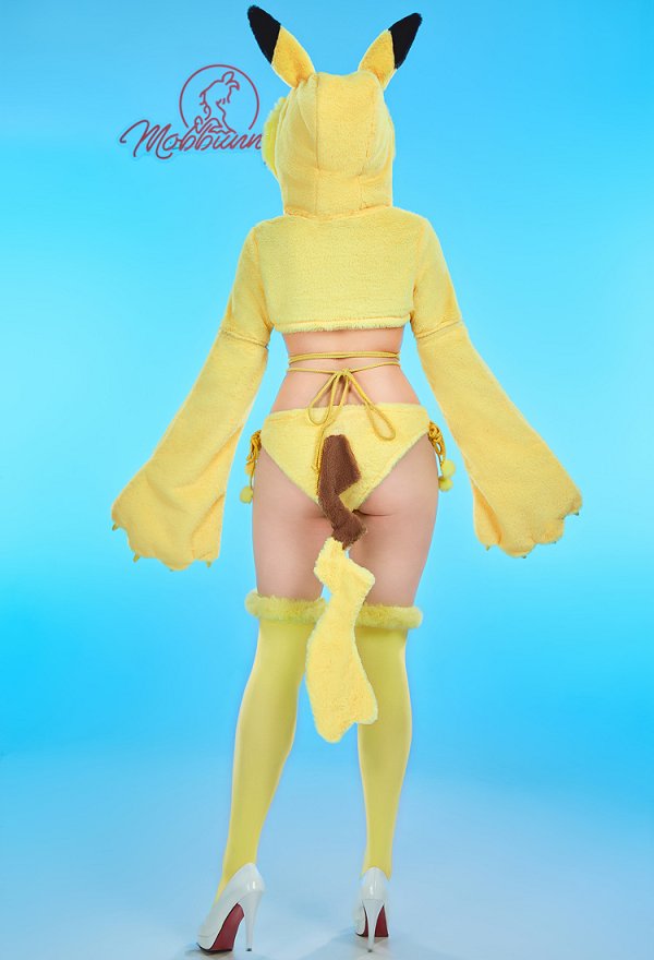 PM Derivado Bikini Furry Paw Amarillo Sexy Conjunto Erótico Gran Pata Sudadera con Capucha y Lencería Braga con Cola