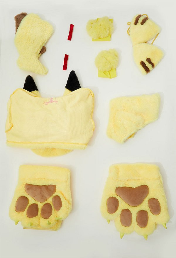 PM Derivado Bikini Furry Paw Amarillo Sexy Conjunto Erótico Gran Pata Sudadera con Capucha y Lencería Braga con Cola